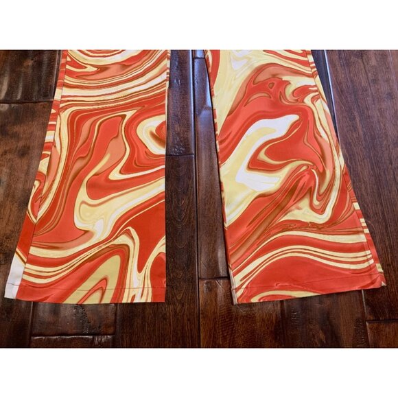Hosbjerg Vilma Paloma Flare Orange & Yellow Marble Swirl Patterned Pants, Size M - Picture 3 of 7